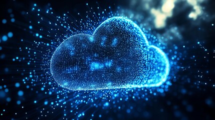 Poster - Abstract Digital Cloud Computing Network Technology Blue Data Global Internet Server Innovation Futuristic Cybersecurity Modern Particles Background  