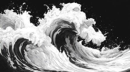 Aufkleber - Monochrome abstract painting of powerful ocean waves crashing.