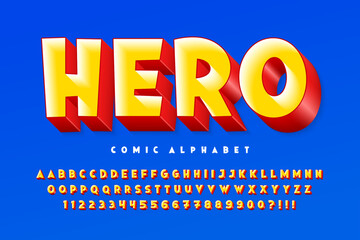 Poster - original 3d comical alphabet design, retro characters set.