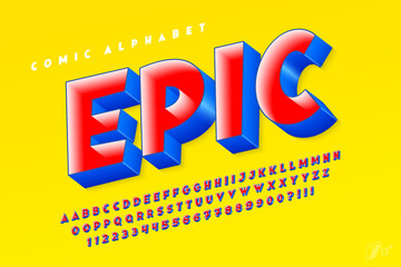 Poster - original 3d comical alphabet design, retro characters set. colorful letters.
