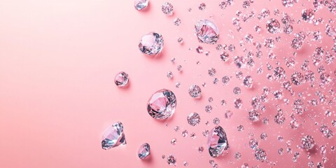 Poster - Beautiful sparkling diamonds floating against a soft pink background. This image captures luxury and elegance. Perfect for fashion or jewelry themes. A modern and fresh style. AI