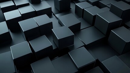 Poster - Abstract Dark Grey Cubes 3D Rendering Modern Geometric Background Design Digital Art Texture Pattern Wallpaper Illustration Graphic Element Minimalist