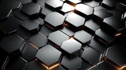 Poster - Abstract Dark Hexagon Pattern Background Modern Geometric Design Shiny Black Hexagons Digital Art Elegant Luxury Texture 3D Rendering Premium Quality 