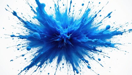 Aufkleber - Abstract blue explosion on white background. Dynamic artwork features vivid colors, intricate splash, motion, energy. Bursting paint, liquid ink, artistic illustration, perfect for design, posters.