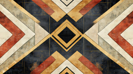 Poster - Seamless retro color pattern with geometric ornament