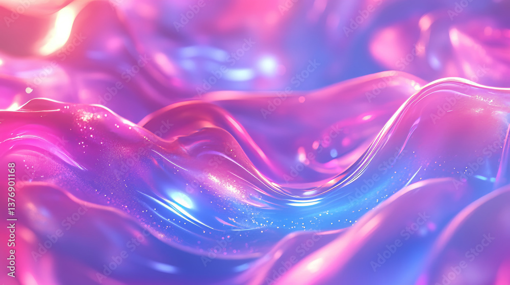 Abstract pink neon light wave with glow effect. Blue and purple color ...