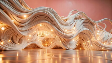 Poster - abstract white wave background with glowing lights