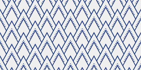 Fototapete - The mountains are formed by overlapping triangles with a textured, striped pattern inside. The pattern creates a sense of depth and movement.