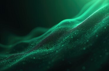 Fototapete - Abstract dark green digital background with flowing lines. Futuristic modern design with dotted wave patterns, high-tech. Dynamic flow, data streams, network, cyberspace.