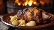 © SibteHUSSAIN - Peruvian Cuy Roast Guinea Pig served whole a rustic Andean plate deep silhouette effect with warm firelight emphasizing crispy golden skin