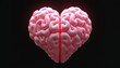© miss irine - Pink brain-shaped heart on black background. Symbol of intelligence, love, relationships. Creative, modern design for medical, health, psychology, Valentine Day projects. Expresses emotions, concepts