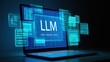 © Arnab Dey - LLM, AI large language model concept, Big data, data transfer, generative ai, natural language generative and data mining. Businessman using laptop with large language model on virtual screen.