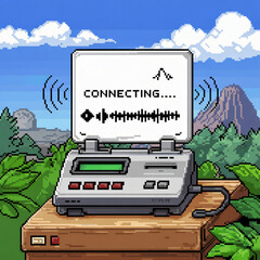 Fototapete - Pixel art icon of a dial-up modem with 