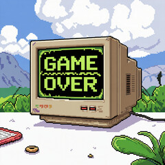 Fototapete - Pixel art icon of a CRT monitor displaying 