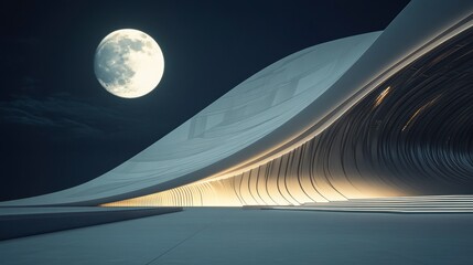 Poster - Futuristic architecture illuminated at night under a full moon.