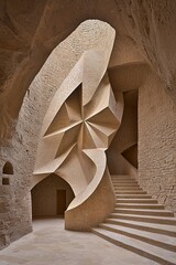 Poster - Abstract Architectural Design Featuring Intricate Geometric Shapes and Natural Stone Textures in a Modern Interior Space