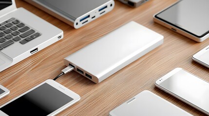 Modern power bank charging multiple devices in sleek design