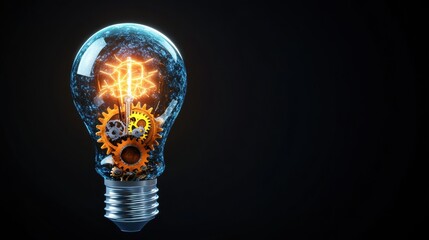 Poster - A Glowing Lightbulb Filled with Intricate Gears Signifying Innovation and the Mechanics Behind a Brilliant Idea Emitting Bright Inspiration and Creativity