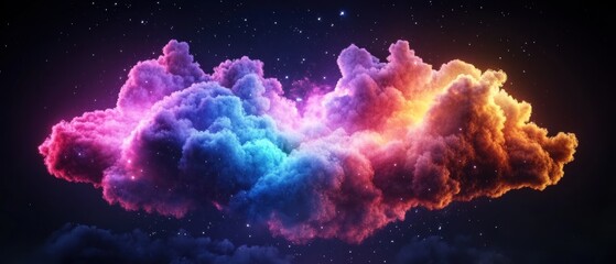 Poster - Vibrant Multicolored Cloud Formation Resembling a Nebula Glowing with Pink Blue Orange and Purple Against Dark Starry Night Sky - Gorgeous View
