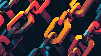Poster - Abstract Colorful Interlocking Chains Bold Design Modern Geometric Pattern Stylish Vibrant Background Digital Art Illustration Graphic Resource Seamless Texture Network Connection Technology Concept  