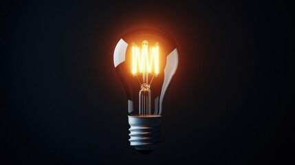 Poster - A glowing incandescent light bulb with visible filaments illuminating beautifully against a dark background creating a warm and inviting atmosphere