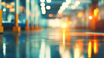 Poster - Abstract Urban Night Scene Blurred Lights Reflections Shiny Floor Modern Cityscape Background Design Template Graphic Resource Digital Art Illustration Image Photo Background Texture Wallpaper wet    