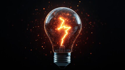 Poster - A glowing lightbulb featu a lightning bolt-shaped filament emanating sparks, illuminating a dark background in a vibrant and captivating display of energy