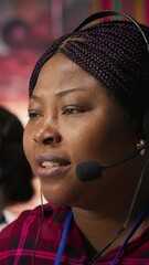 Poster - vertical video call center staff member providing step by step guidance to customer. customer center