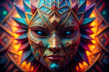 Poster - Mysterious Geometric Mask in Low Light, Dramatic Shadow Play