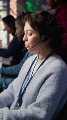 Poster - vertical video call center worker using artificial intelligence customer service management software