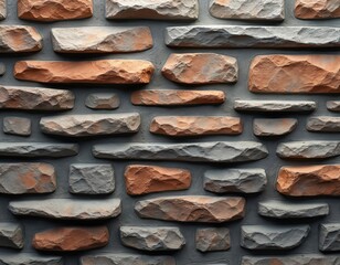 Aufkleber - Illustration shows rustic stone wall texture. Grey, brown, orange layered pattern. Natural material surface, aged weathered look. Seamless design for background, wallpaper. Architecture and geology.