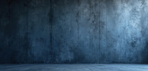 Poster - Dark blue concrete wall background with grunge texture. Minimalist empty room, rough surface. Grungy cement floor with artistic design. Ideal for business presentation, product placement, advertising