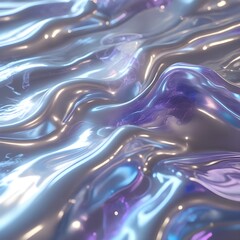 Wall Mural - A flowing, metallic surface showcases a mesmerizing array of shades, including silvery blues and purples, evoking a sense of liquid movement. 