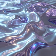 Wall Mural - Iridescent Liquid Waves. Flowing in soft, undulating waves, the surface reflects an iridescent sheen of blues and purples. The light interacts with the smooth contours