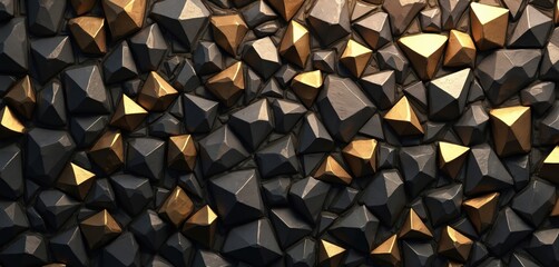Aufkleber - Abstract stone wall texture background. Seamless pattern with golden, dark grey colors and geometric shapes. 3d render of rock texture. Repeating pattern stone wall, rock, pebble for wallpaper.