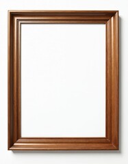 Poster - Wooden frame on white background. Empty photo frame, brown wood border isolated. Design element for art, photography, portrait, artwork, picture. Home decor, interior design.