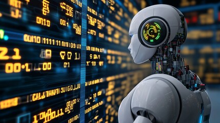 Poster - advanced robotic ai analyzing digital data streams futuristic technology modern robot artificial int