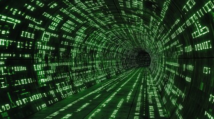 Poster - abstract green digital tunnel futuristic technology background modern data stream lines code matrix 