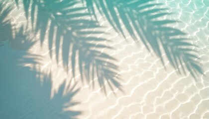 Aufkleber - Top view tranquil water surface with palm leaf shadows, creating tropical vacation mood. Sunlight, clear water, summer vibes, ideal cosmetics product placement background. Relax, spa concept.