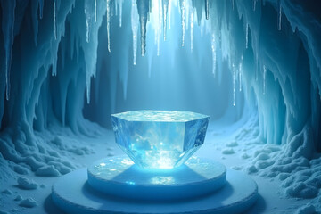 Poster - a majestic ice crystal podium, showcase the brilliance and elegance of winter's natural artistry wit