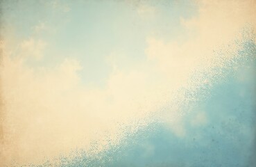 Poster - Illustration of sky with clouds in retro style. Duotone color palette with grunge texture, perfect for background, poster. Vintage aesthetic suitable for design project, digital art.
