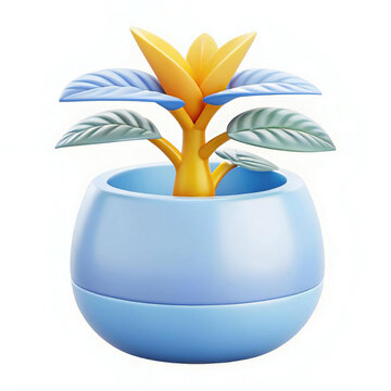 A 3D realistic plant in a modern ceramic pot, with detailed green leaves.