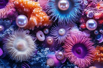 Poster - Vibrant Underwater Scene with Pearls and Coral