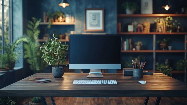 Modern home office workspace with computer