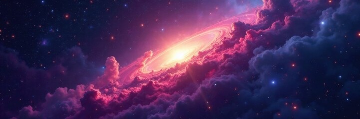 an otherworldly nebula illuminated by a starburst in the foreground of a vast starry expanse, space,