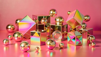 Aufkleber - abstract geometric composition with iridescent and metallic elements