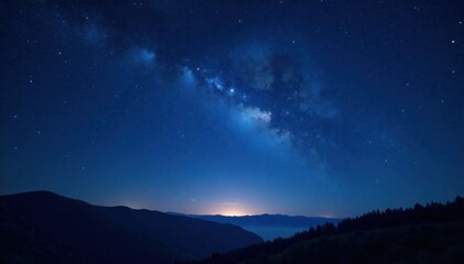 Wall Mural - Deep night sky with twinkling stars on dark blue background, space, midnight