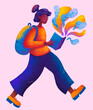 © Marusya Wrobel/Stocksy - Creative girl walking while reading book with vibrant ideas floating