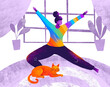 © Marusya Wrobel/Stocksy - Colorful indoor yoga session with a playful cat nearby
