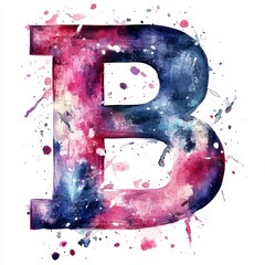 Wall Mural - watercolor letter b with galaxy texture and splatter